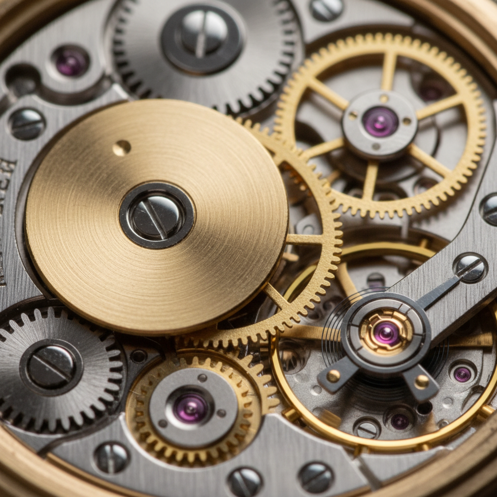Macro shot of a mechanical watch gear mechanism